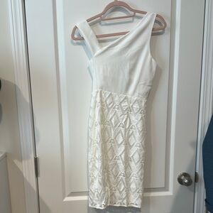 NSR Cream One Shoulder Sheath Dress